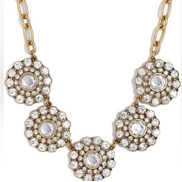 J Crew Matte Gold Tone Clear Rhinestone Necklace - Picture 1 of 7